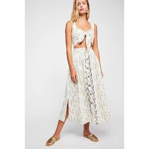 Free People Caldasi Midi Dress Tie Front Ivory Button Down Size Small